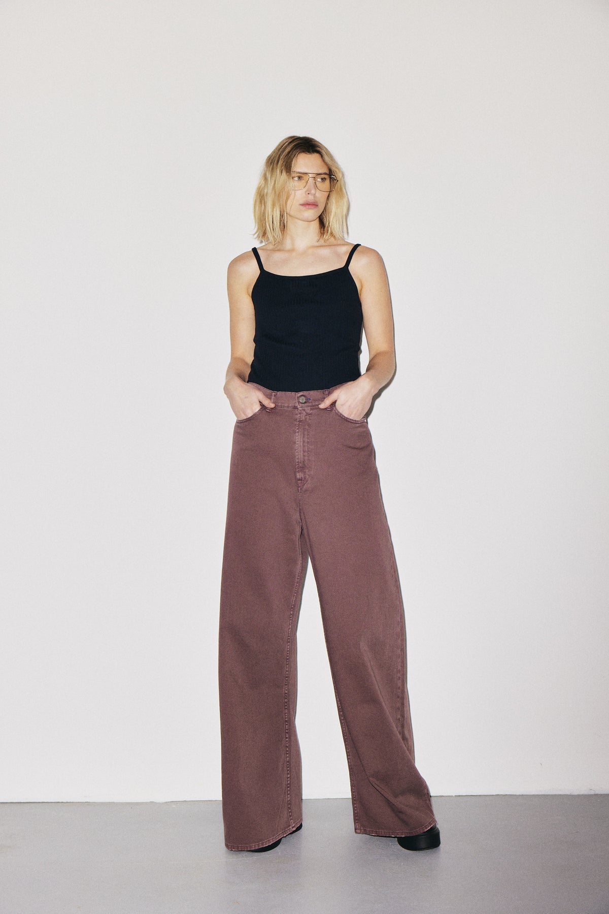 Boyish 3x1 NYC high-rise wide-leg jeans with five-pocket design, cocoa powder wash