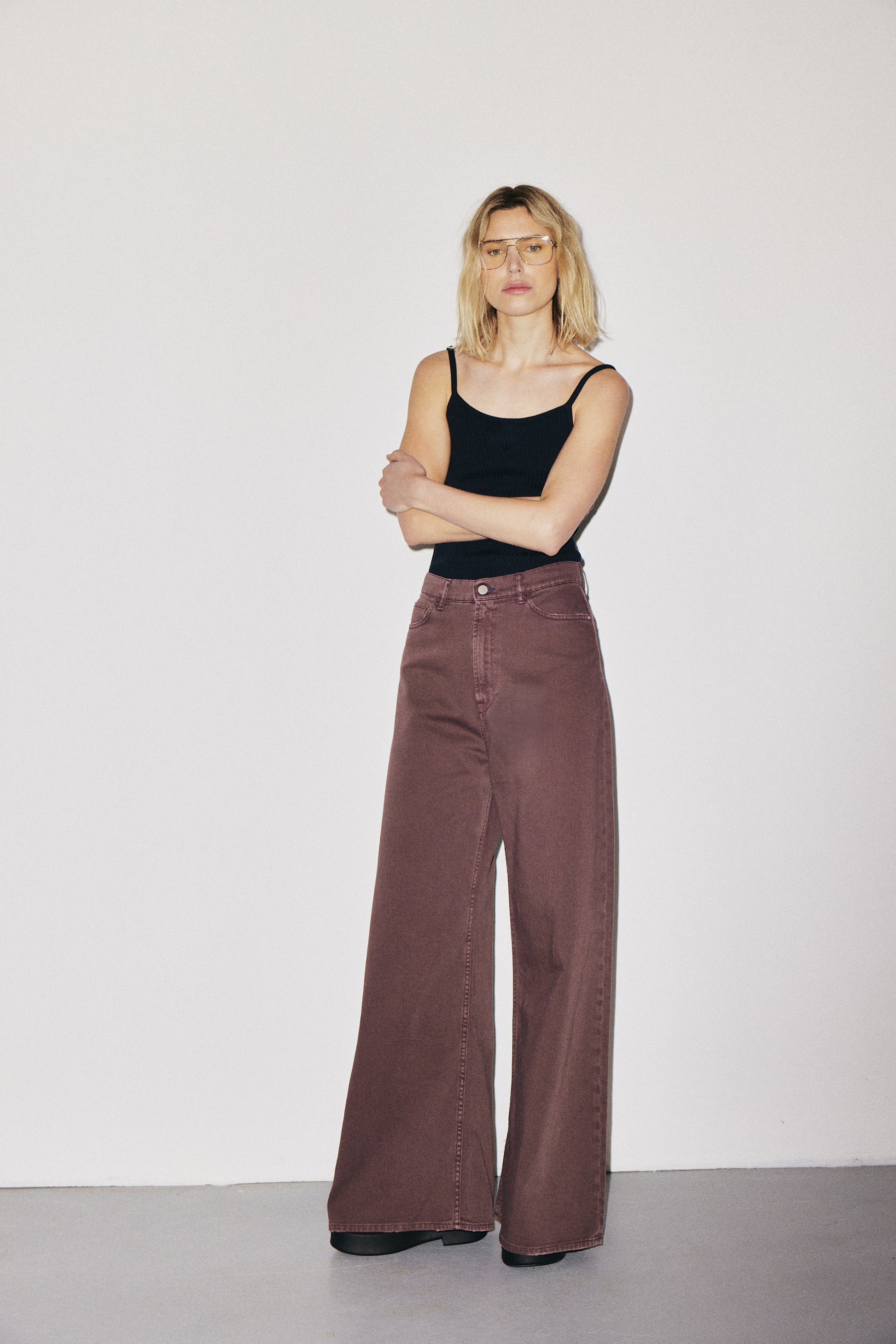 Boyish 3x1 NYC high-rise wide-leg jeans with five-pocket design, cocoa powder wash — photo 10