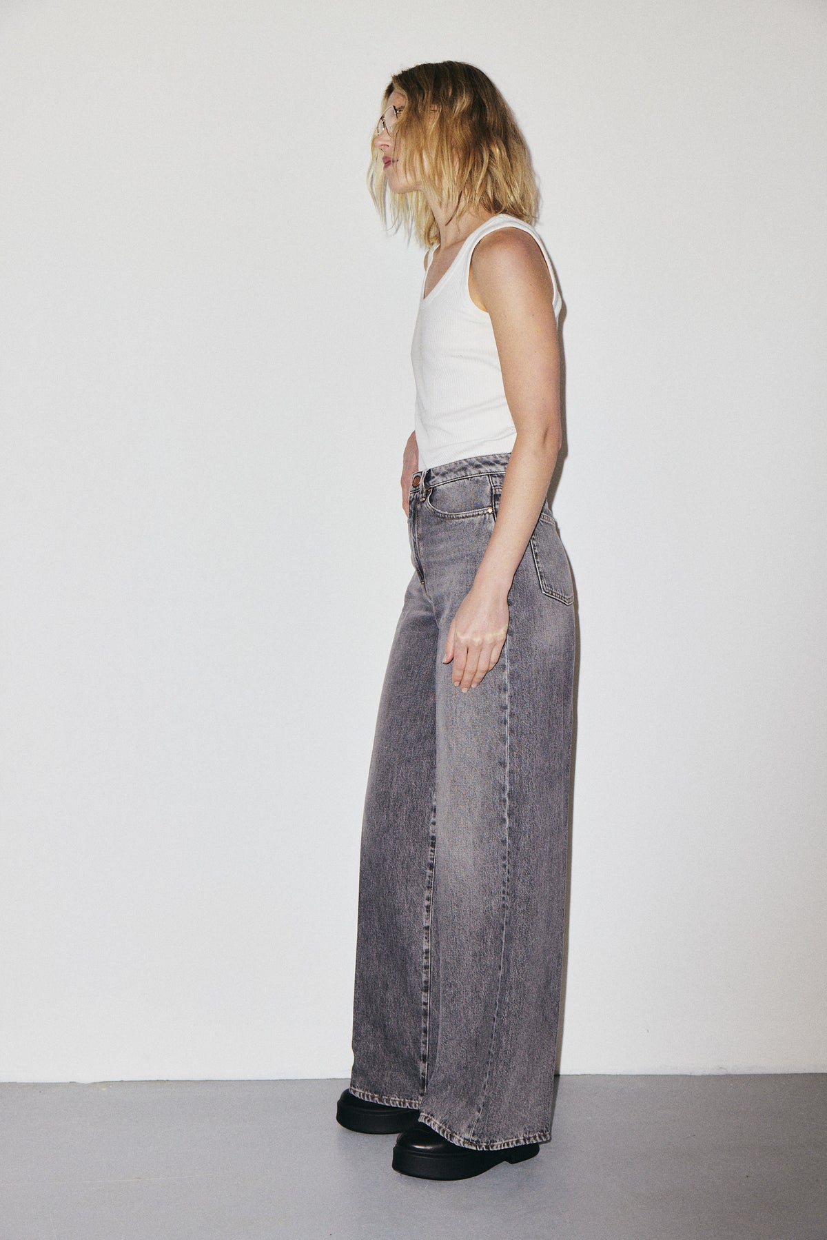 Flip Jean 3x1 NYC high-rise palazzo jeans in 10oz lightweight Italian denim, stone wash — photo 4