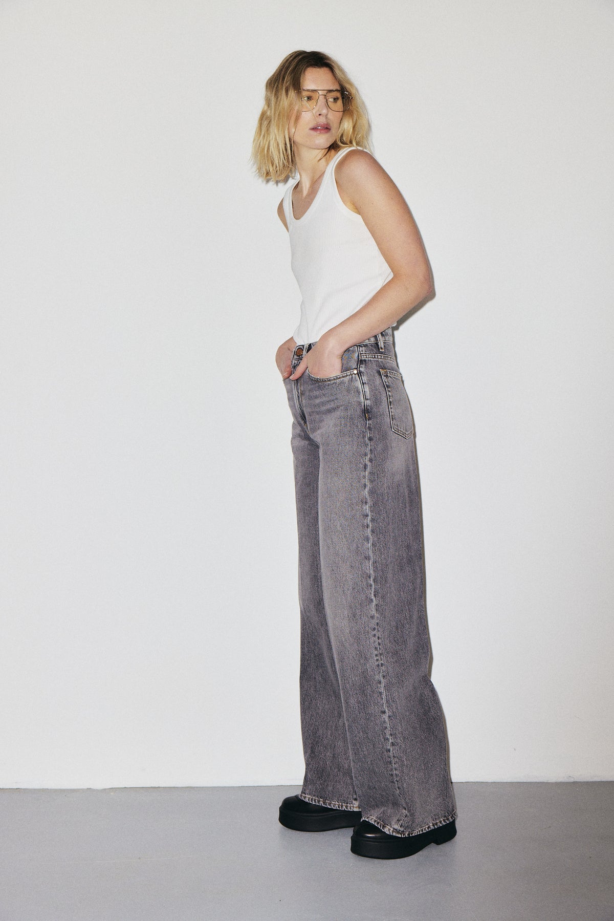 Flip Jean 3x1 NYC high-rise palazzo jeans in 10oz lightweight Italian denim, stone wash — photo 5