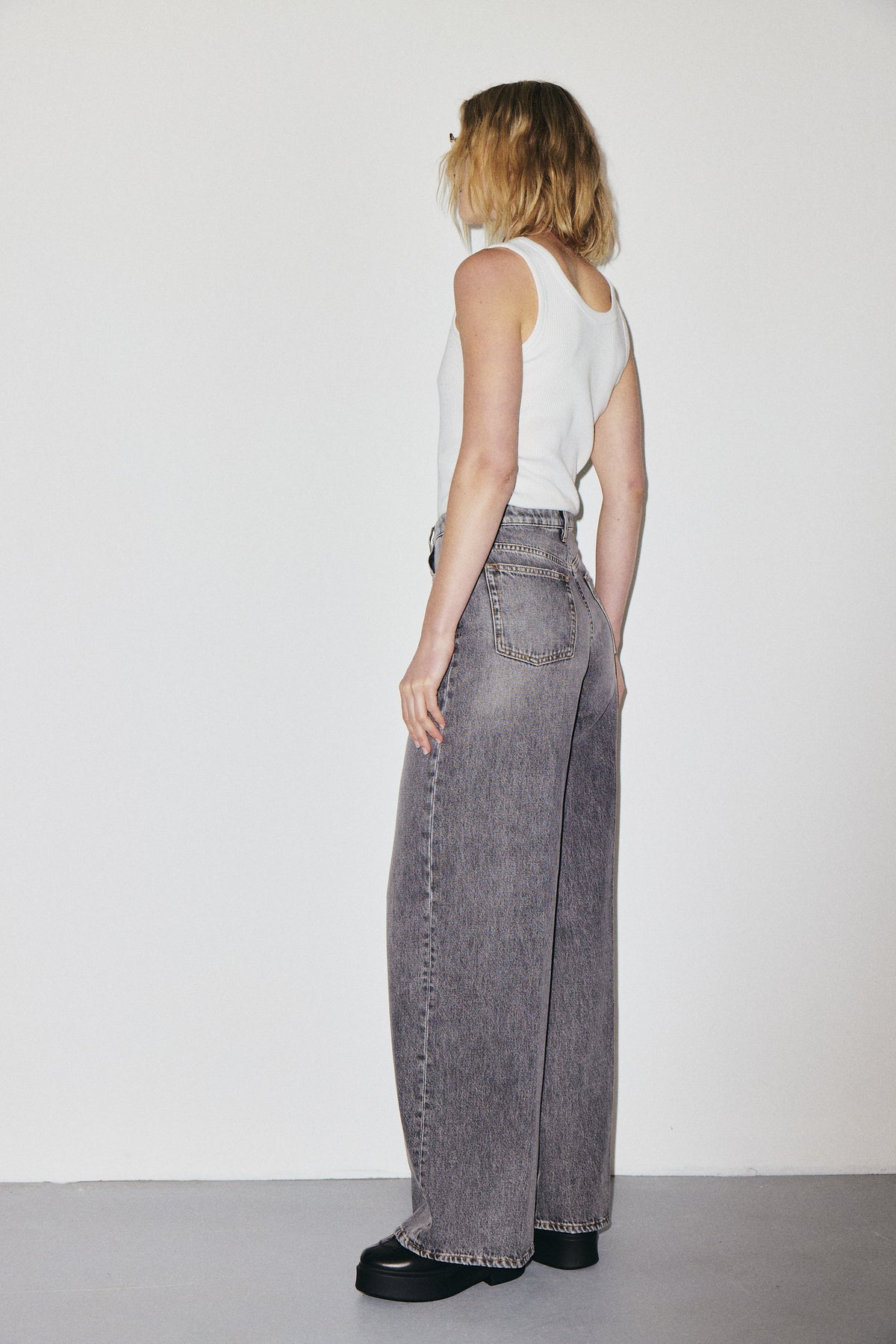 Flip Jean 3x1 NYC high-rise palazzo jeans in 10oz lightweight Italian denim, stone wash — photo 7