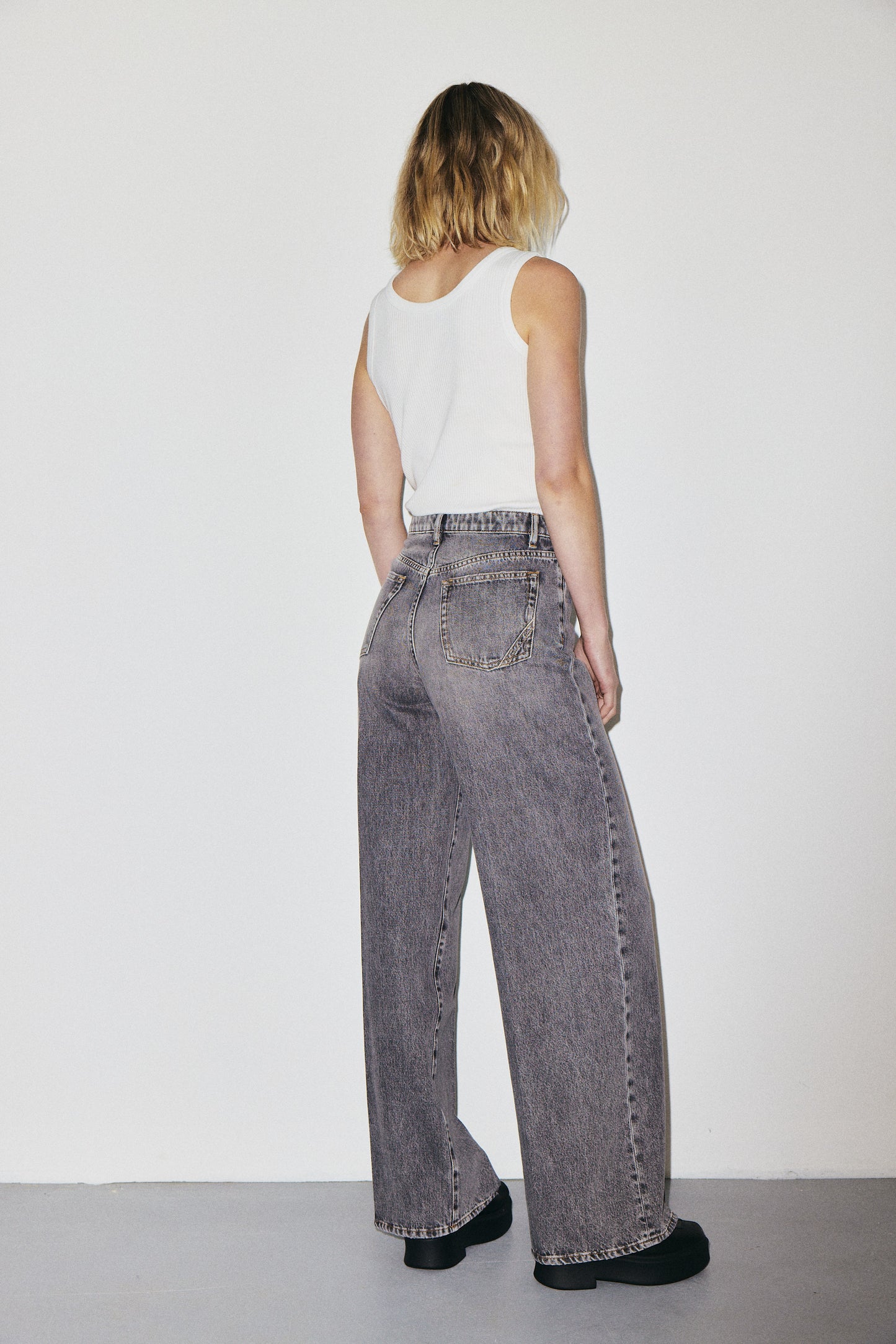 Flip Jean 3x1 NYC high-rise palazzo jeans in 10oz lightweight Italian denim, stone wash — photo 10