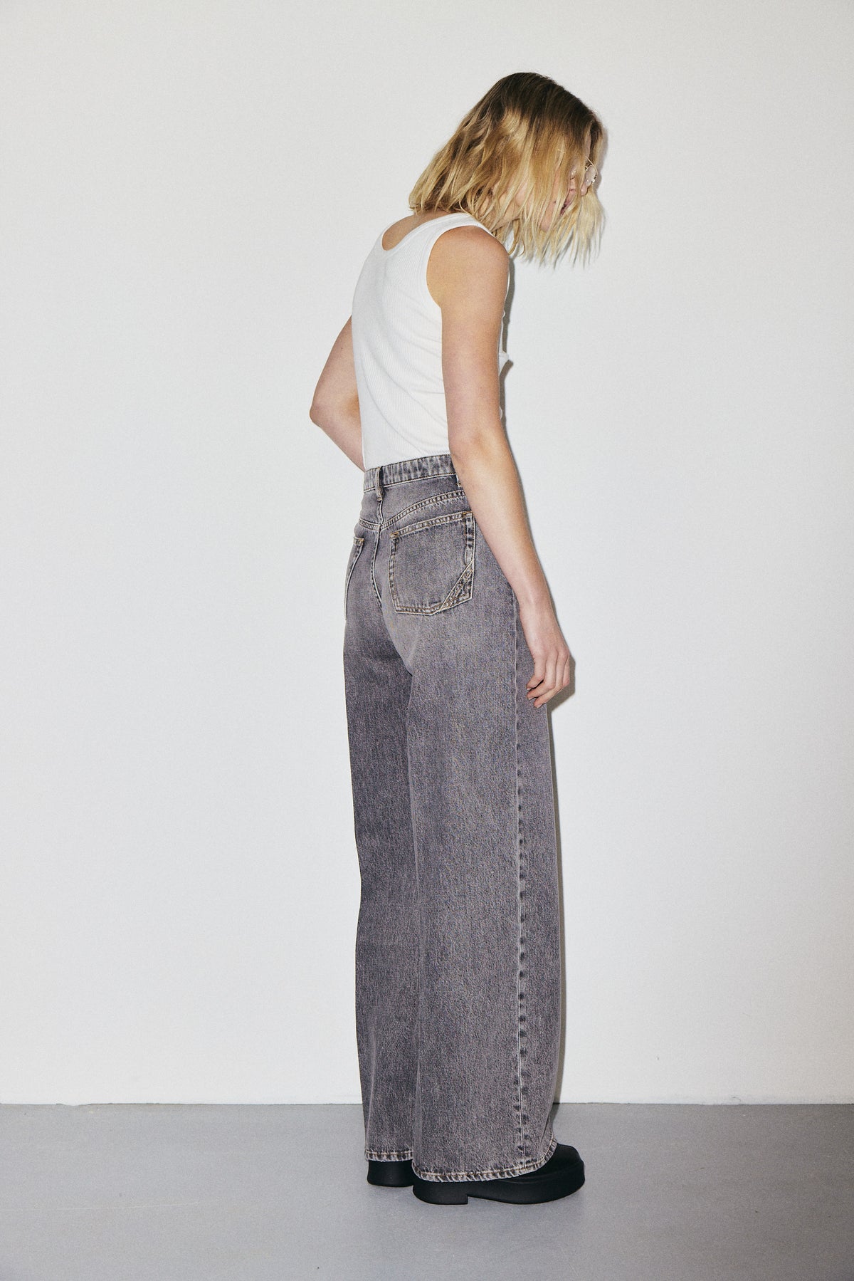 Flip Jean 3x1 NYC high-rise palazzo jeans in 10oz lightweight Italian denim, stone wash — photo 11