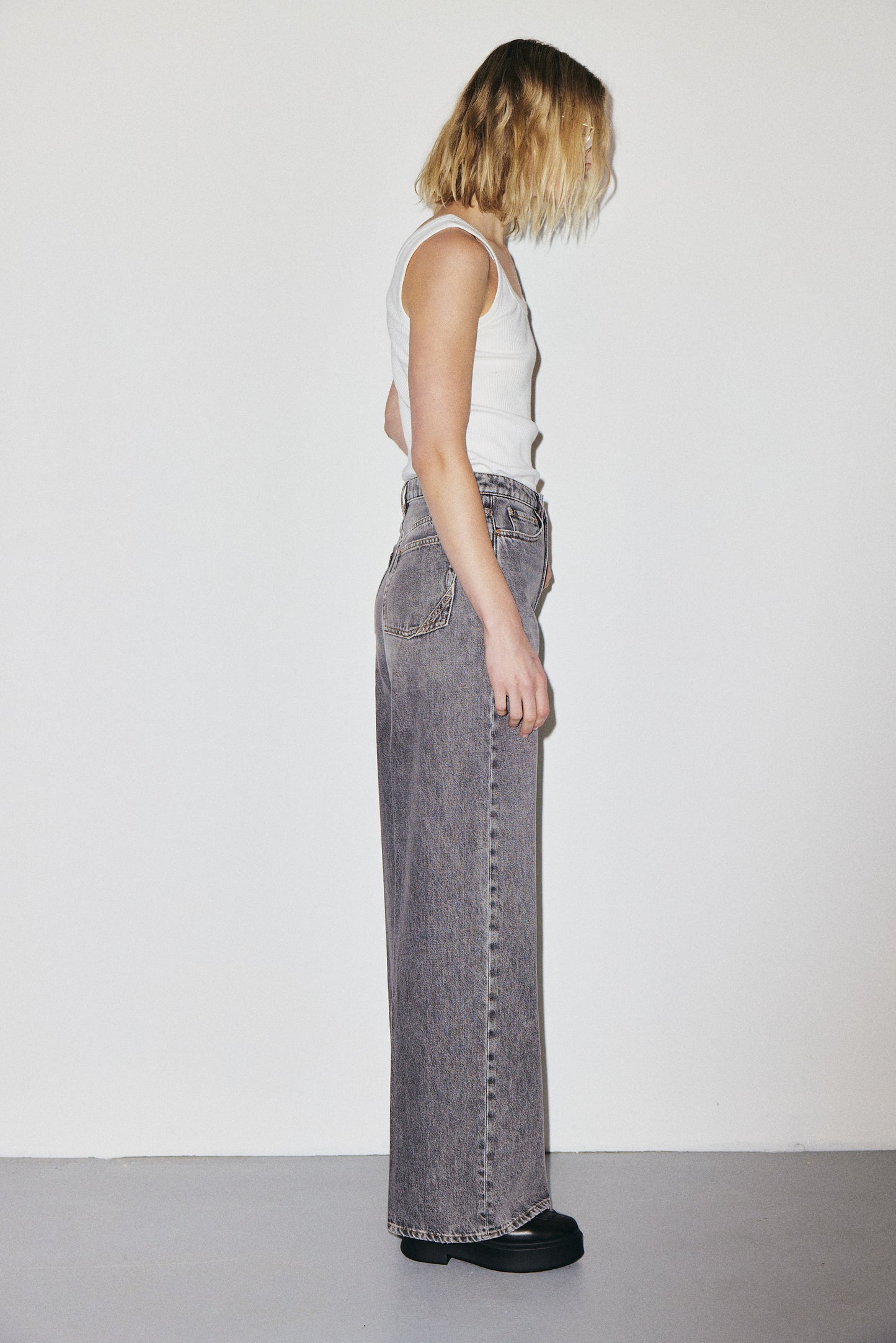 Flip Jean 3x1 NYC high-rise palazzo jeans in 10oz lightweight Italian denim, stone wash — photo 12