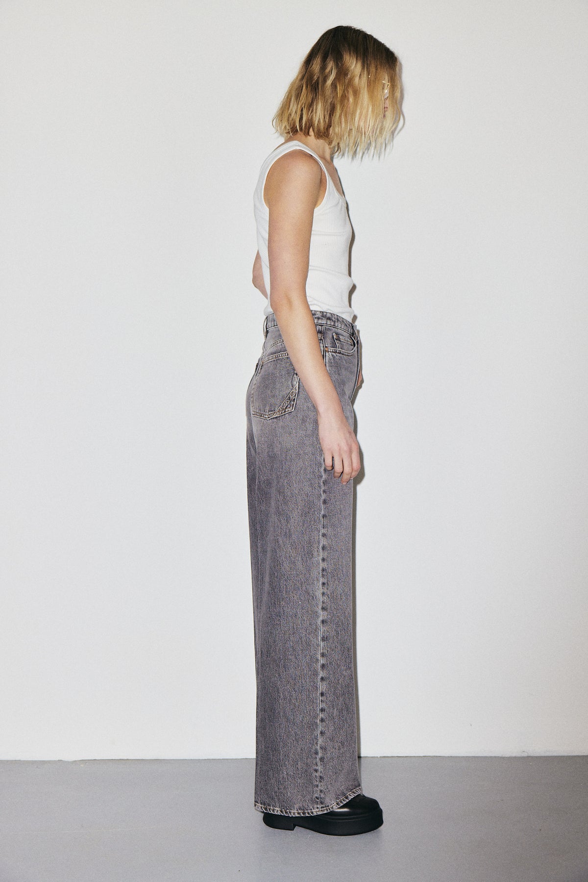 Flip Jean 3x1 NYC high-rise palazzo jeans in 10oz lightweight Italian denim, stone wash — photo 12