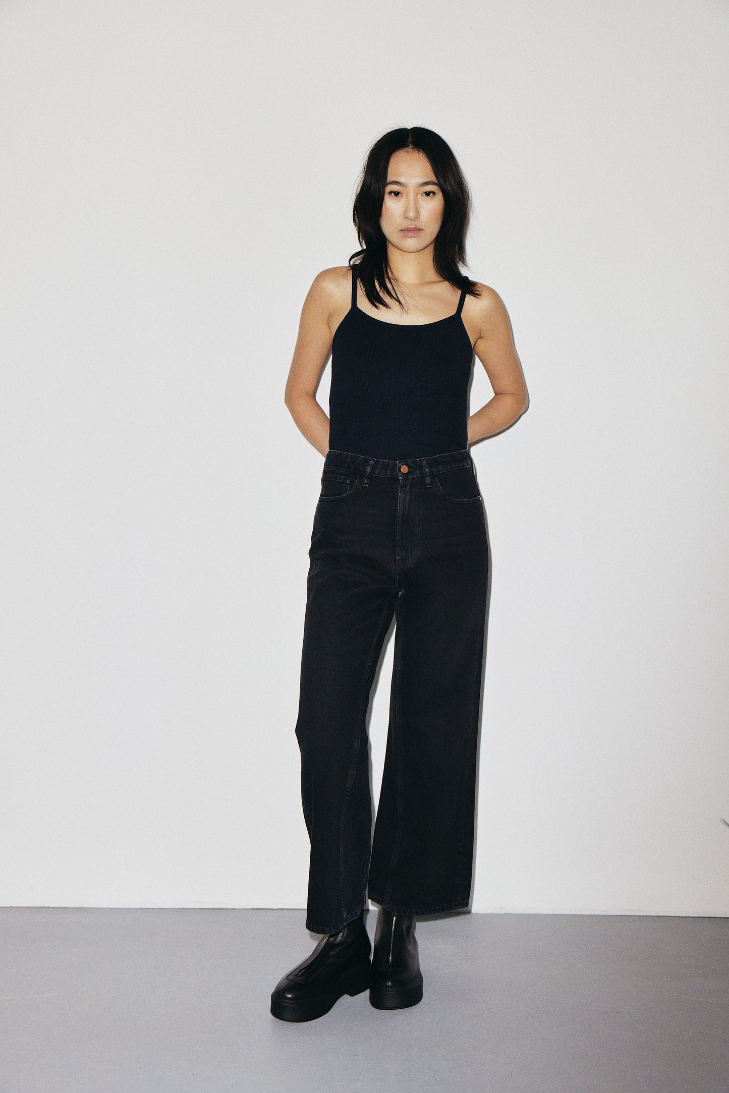 Aime 3x1 NYC high-rise cropped wide-leg jeans in regenerated rigid denim, vintage black