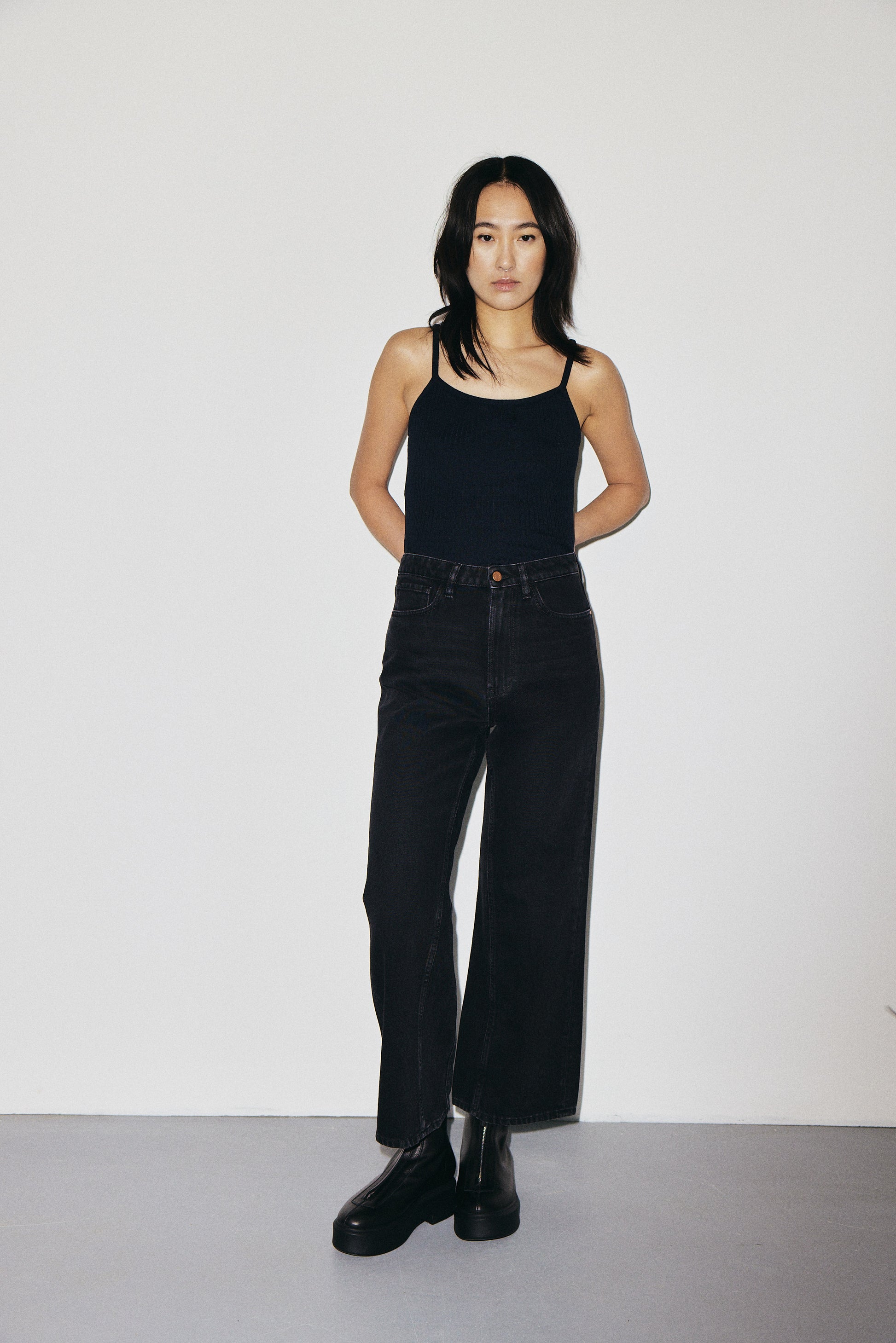 Aime 3x1 NYC high-rise cropped wide-leg jeans in regenerated rigid denim, vintage black