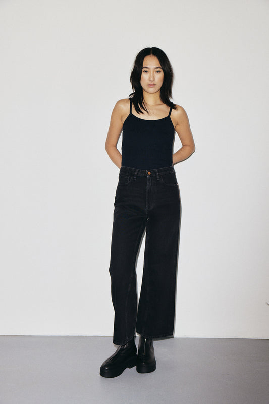 Aime 3x1 NYC high-rise cropped wide-leg jeans in regenerated rigid denim, vintage black