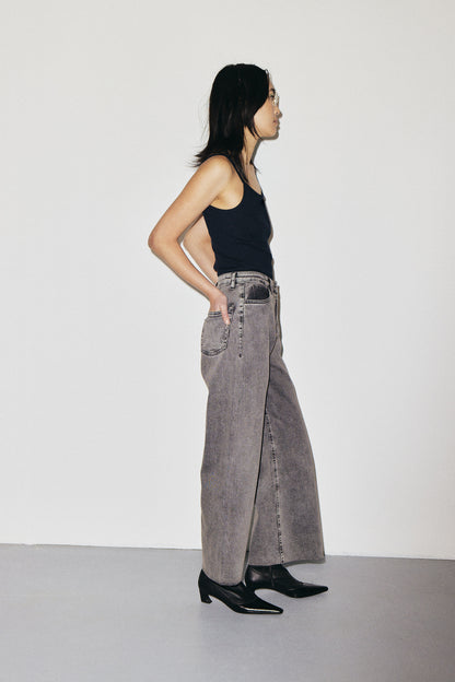 Hellen 3x1 NYC high-rise cropped jeans with raw hem, warm grey wash — photo 2