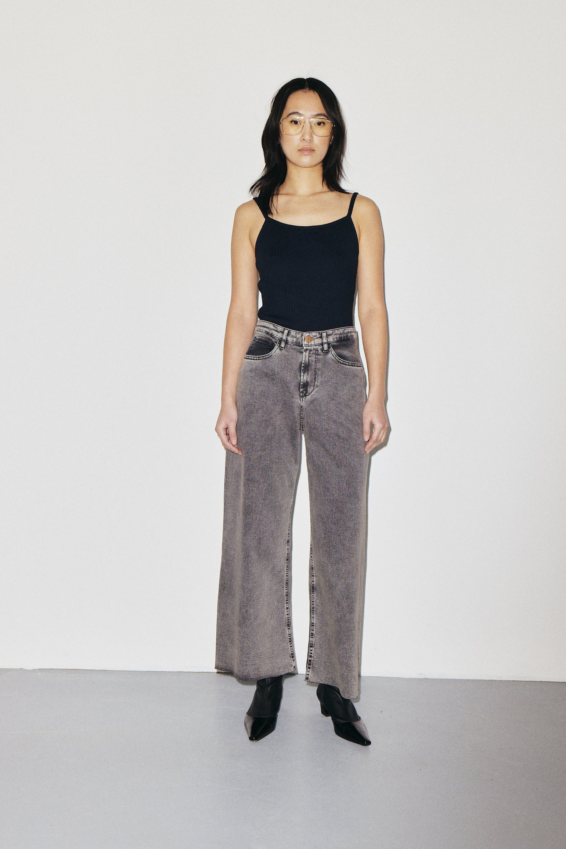 Hellen 3x1 NYC high-rise cropped jeans with raw hem, warm grey wash