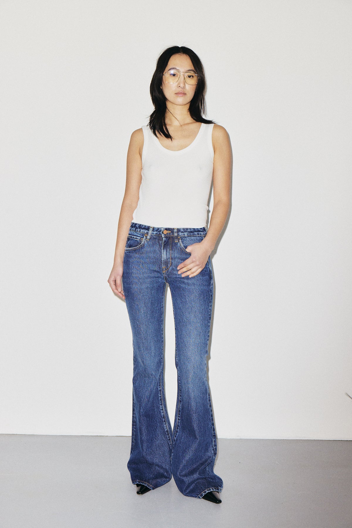 Joplin 3x1 NYC mid-rise flare jeans in cotton-Tencel blend, Martin blue wash