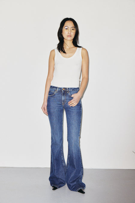 Joplin 3x1 NYC mid-rise flare jeans in cotton-Tencel blend, Martin blue wash
