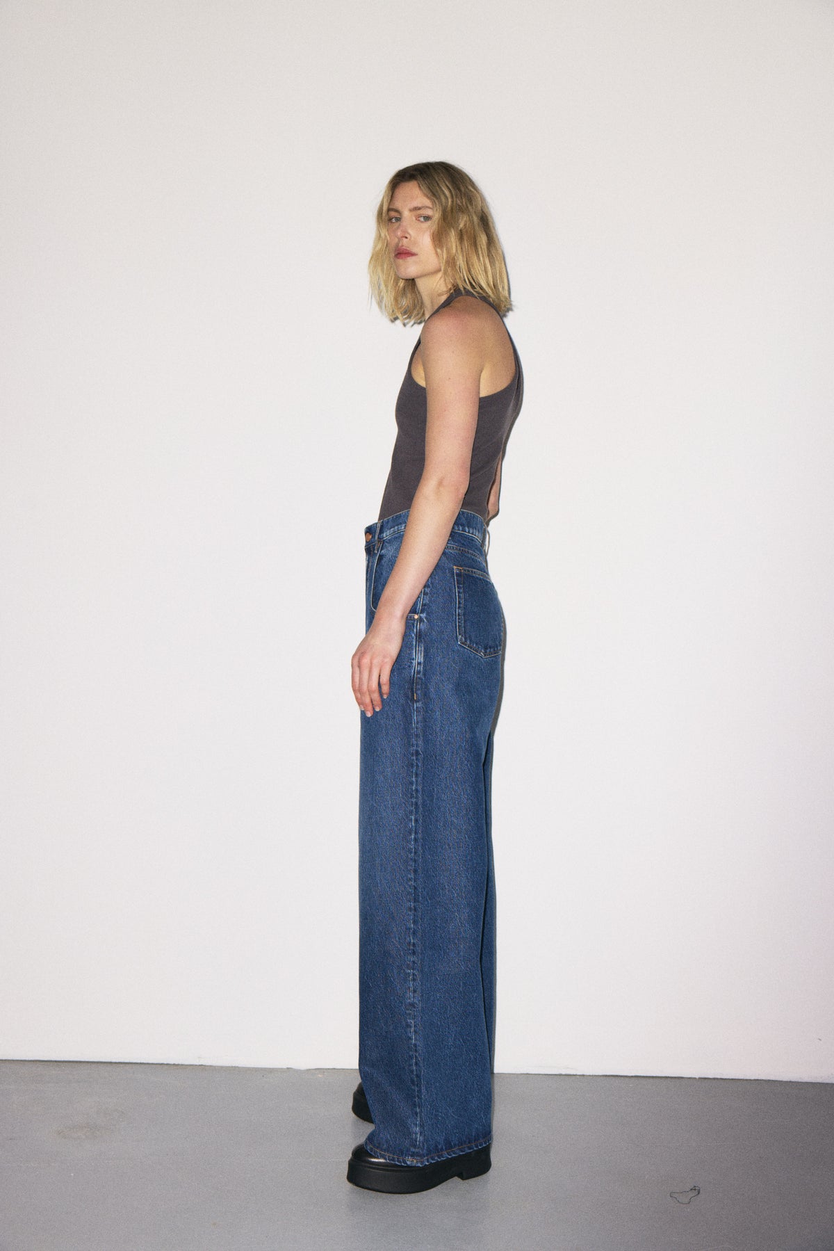 Skater Drop Pockets 3x1 NYC high-rise wide-leg jeans with scoop front pockets, Martin blue wash — photo 2