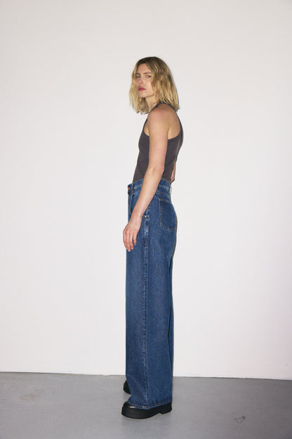 Skater Drop Pockets 3x1 NYC high-rise wide-leg jeans with scoop front pockets, Martin blue wash — photo 2