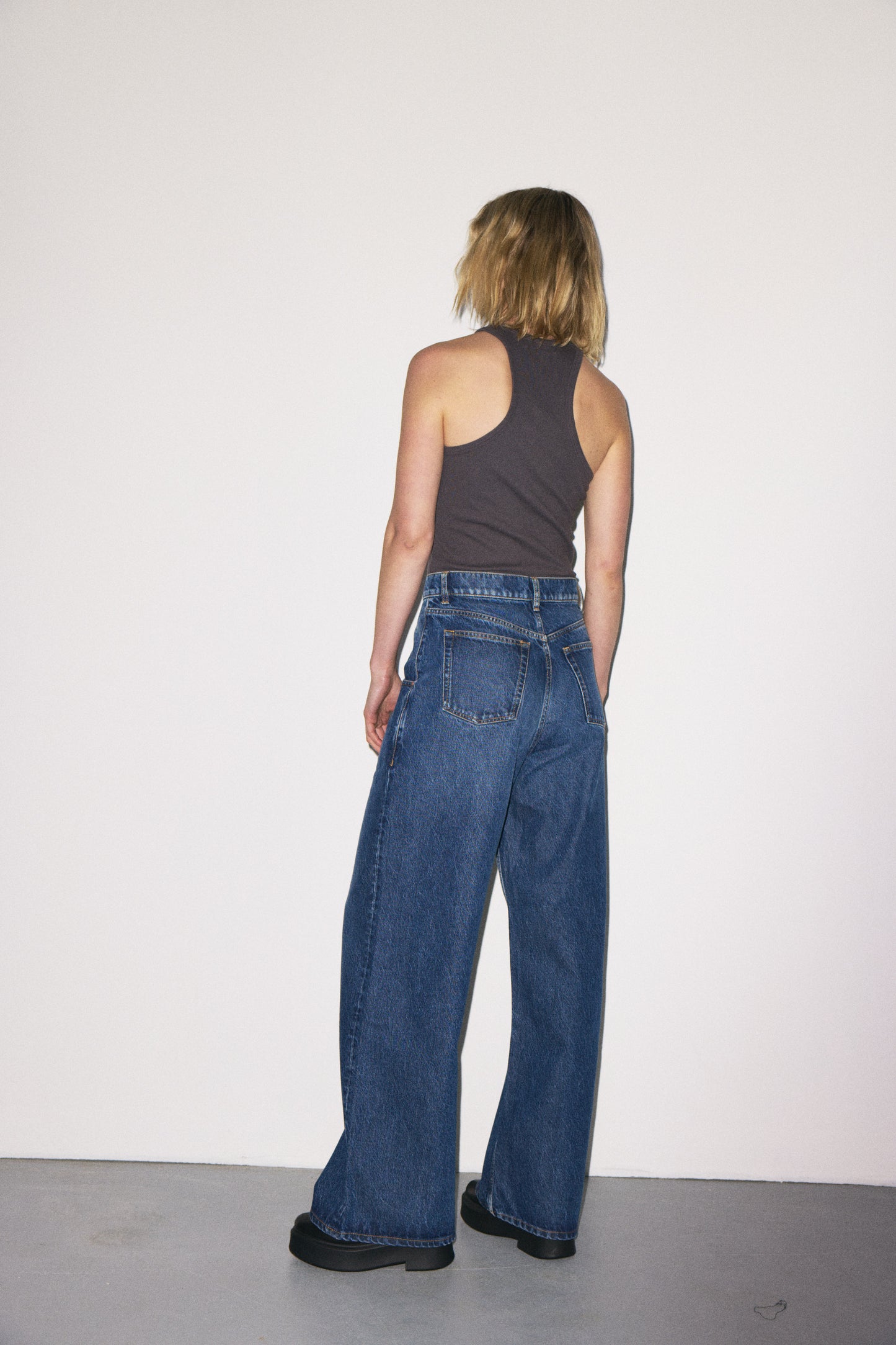 Skater Drop Pockets 3x1 NYC high-rise wide-leg jeans with scoop front pockets, Martin blue wash — photo 3