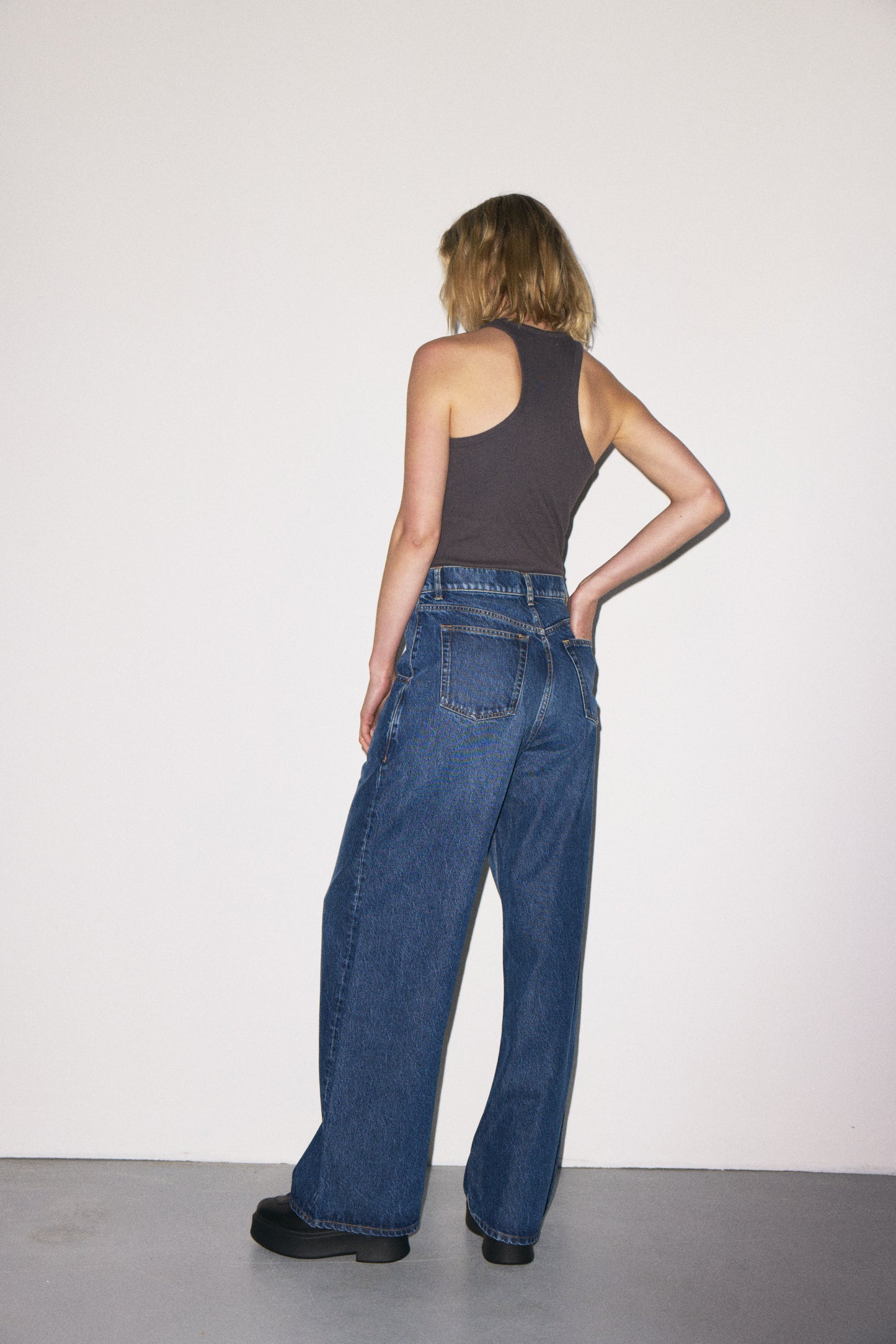 Skater Drop Pockets 3x1 NYC high-rise wide-leg jeans with scoop front pockets, Martin blue wash — photo 4