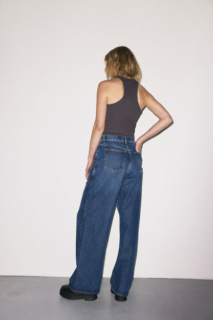 Skater Drop Pockets 3x1 NYC high-rise wide-leg jeans with scoop front pockets, Martin blue wash — photo 4