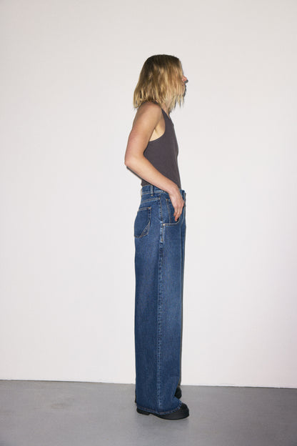 Skater Drop Pockets 3x1 NYC high-rise wide-leg jeans with scoop front pockets, Martin blue wash — photo 5