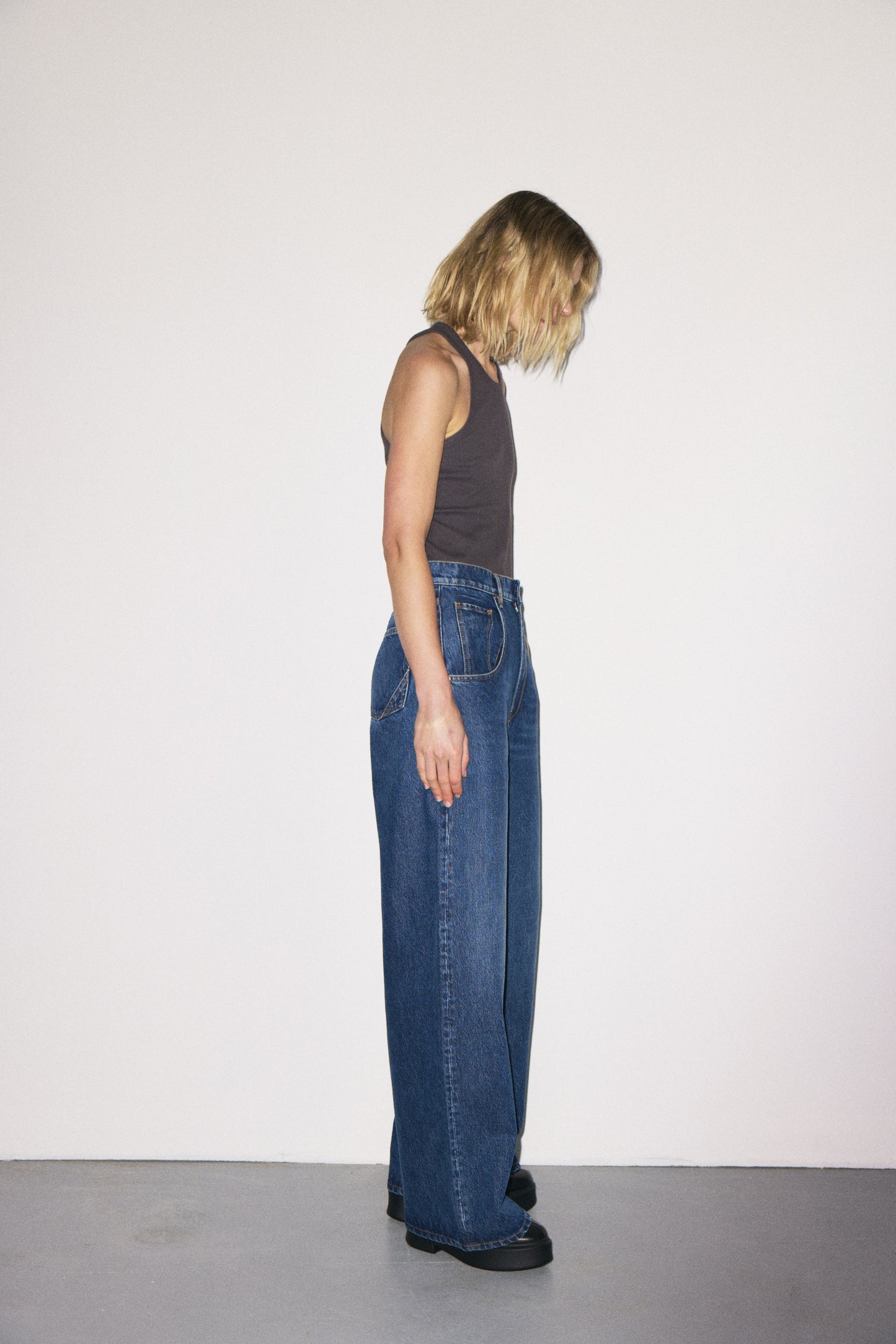 Skater Drop Pockets 3x1 NYC high-rise wide-leg jeans with scoop front pockets, Martin blue wash — photo 6