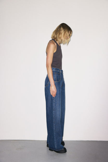Skater Drop Pockets 3x1 NYC high-rise wide-leg jeans with scoop front pockets, Martin blue wash — photo 6