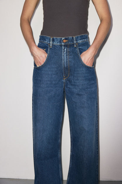 Skater Drop Pockets 3x1 NYC high-rise wide-leg jeans with scoop front pockets, Martin blue wash — photo 8