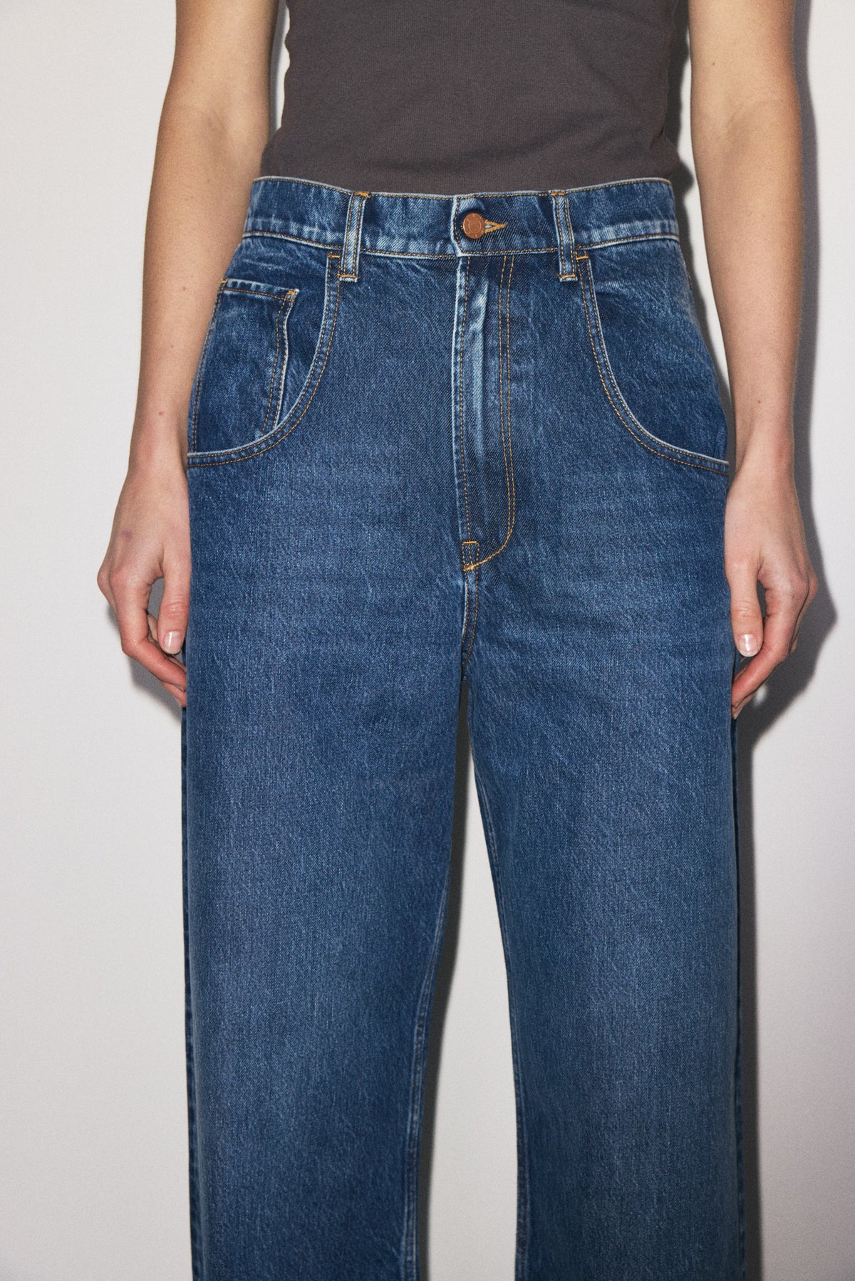 Skater Drop Pockets 3x1 NYC high-rise wide-leg jeans with scoop front pockets, Martin blue wash — photo 9