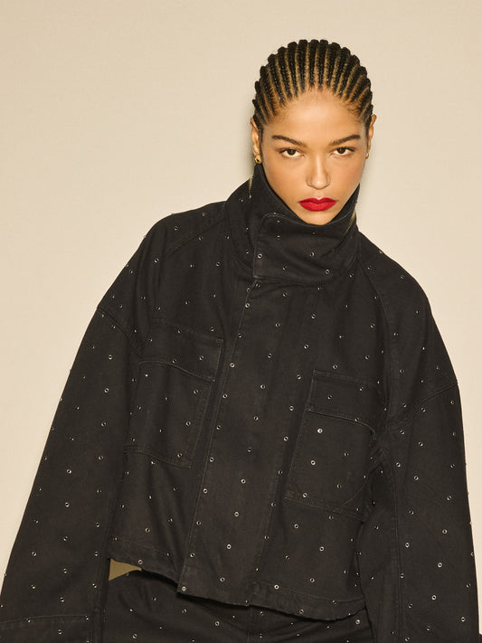 PARKA CROP | SOLID BLACK/STUDS