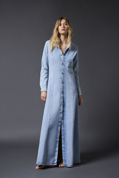 MARINA SLIM LONG DRESS | ARTIC BLUE