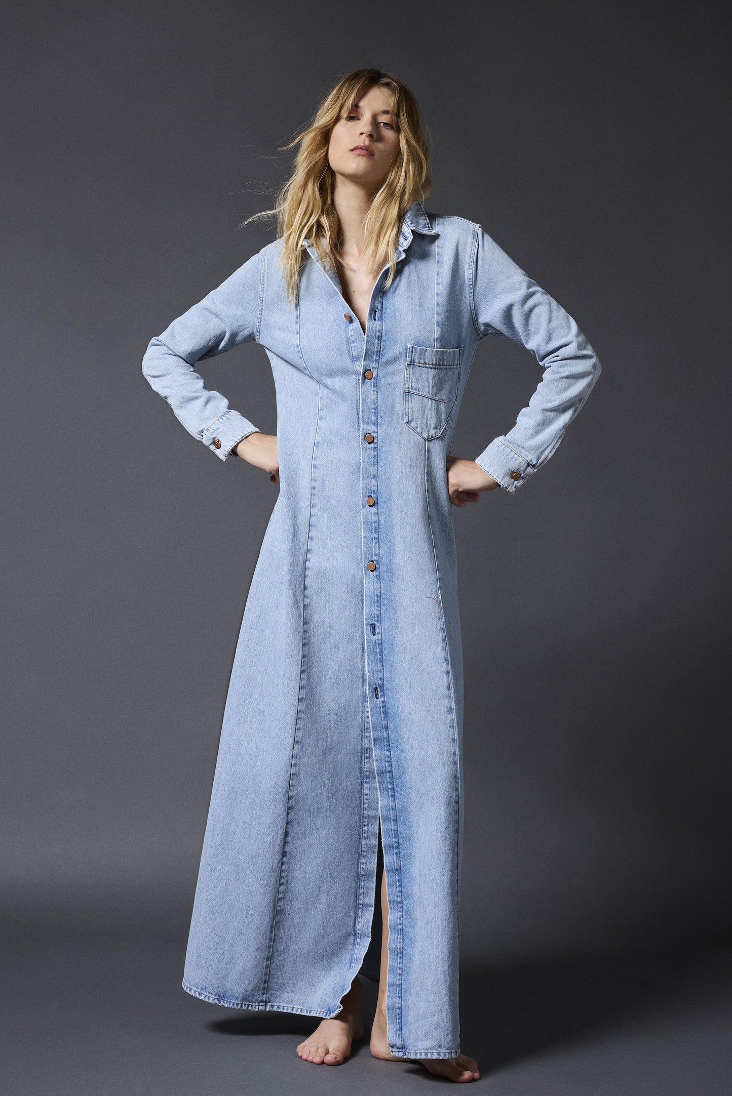 MARINA SLIM LONG DRESS | ARTIC BLUE