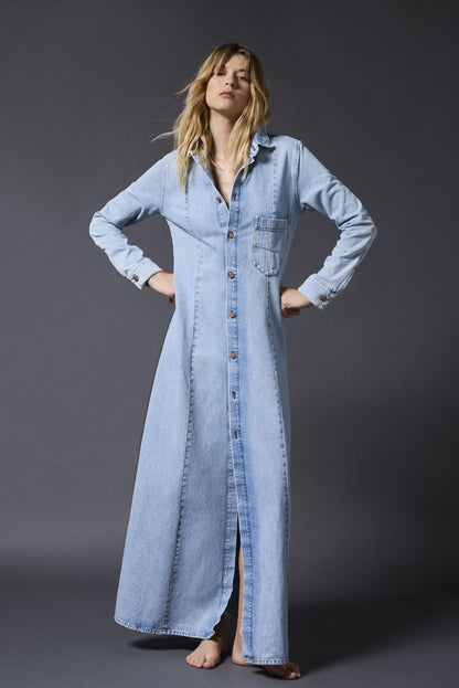 MARINA SLIM LONG DRESS | ARTIC BLUE